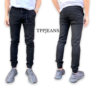 JEANSEXPRESS JOGGER BLACK กางเกงขาจั้มสีดำสนิท ผ้ายืด มีซิปเอวยางมีเชือก Size 28-54 รับชำระปลายทาง