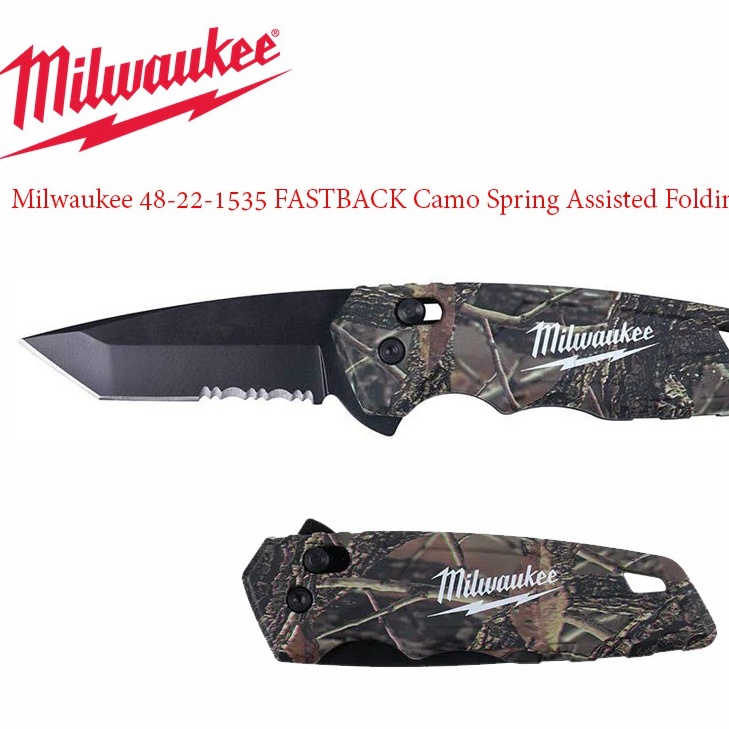Milwaukee มีดพับฟันเลื่อย ลายพราง ระบบสปริงเปิด-ปิด รุ่น 48-22-1535 FASTBACK Camo Spring Assisted Knife