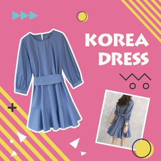 พร้อมส่ง🌈 Korea Dress เดรสเกาหลีผูกโบว์