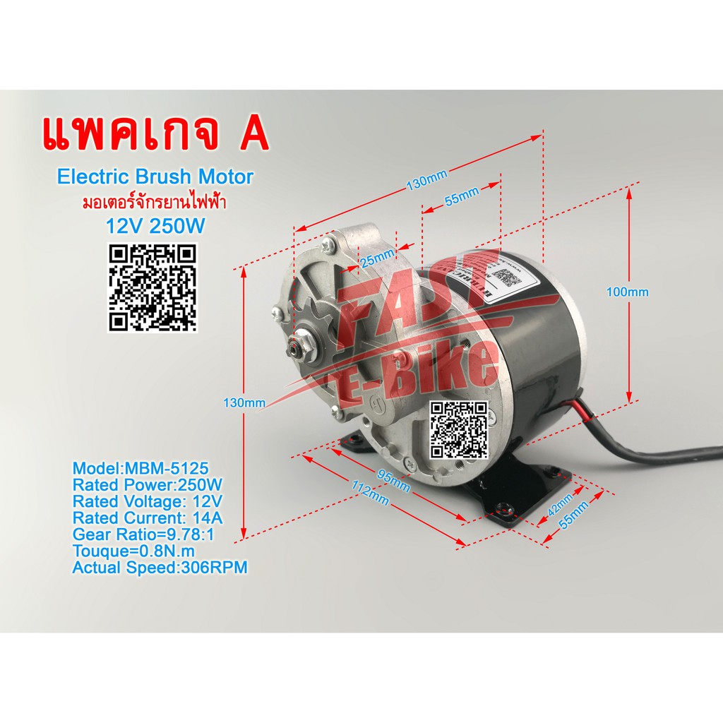 (สต๊อกในไทย) Brushed Gear Motor Electric Brush Motor Scooter Motor 12V 24 36V 250W มอเตอร์จักรยานไฟฟ