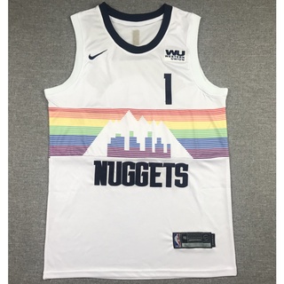 เสื้อกีฬาบาสเก็ตบอล ปักลาย NBA Denver Nuggets 1 Michael Porter สีรุ้ง สีขาว สําหรับผู้ชาย 2021