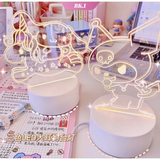 โคมไฟตั้งโต๊ะ LED ลายการ์ตูน Kawaii Sanrioed Kuromi My Melody Cinnamoroll น่ารัก สามสี สําหรับข้างเตียง