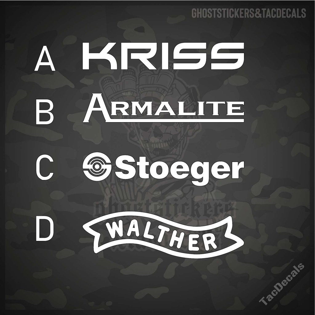 สติกเกอร์ปืน Kriss/Armalite/stoeger/walther สติกเกอร์Tactical ติดรถยนต์ มอเตอร์ไซค์ กล่องปืน สะท้อนแสง3M/Oracal