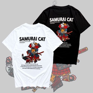 เสื้อยืดผ้าฝ้าย เสื้อยืด สกรีนลาย SAMURAI CAT -​ Street apparel  เสื้อคอกลม / เสื้อคู่ ผ้านำเข้าUSA🇺🇸 เจ้าเดียวที่นี่!