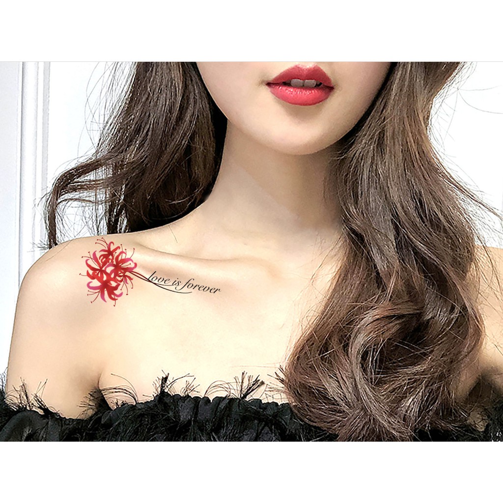 COMBO 5 TATTOO STICKERS 10X6CM BELGIUM FLOWER DIEM LE - CHOOSE OPTIONAL MODEL (ฟรีขนาดเดียวกัน 2 แผ่