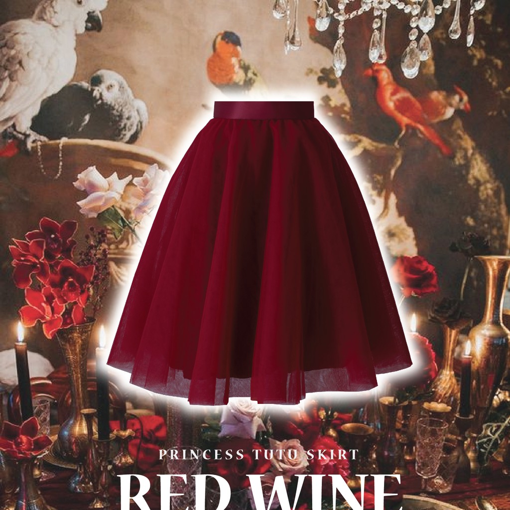 (พร้อมส่ง)กระโปรงสุ่มเจ้าสาว ยกน้ำชา ตรุษจีน: Princess tutu skirt สีแดงเข้ม พองฟูพิเศษ เอวตะขอซิป