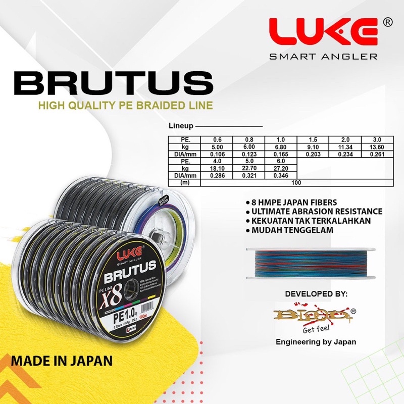 PE LUKE BRUTUS X8 pe 0.6 ถึง 6 หลากสีและสีเขียวเข้ม