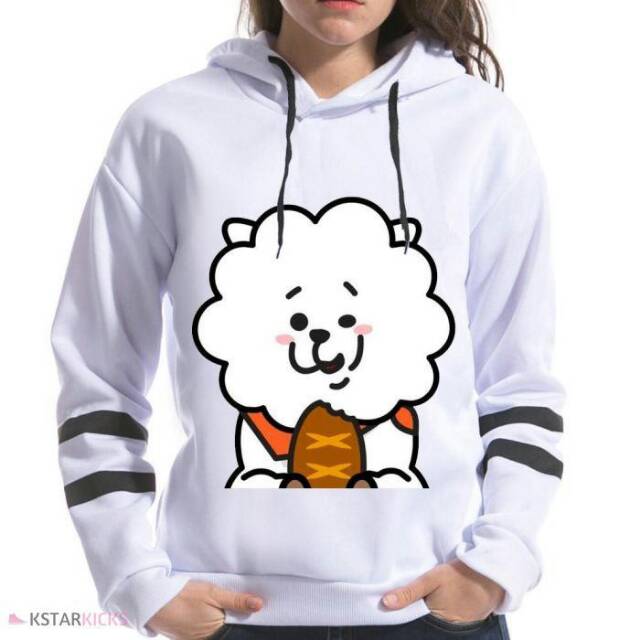 Bt21 BTS RJ Strip Hoodie RJ BT21 BTS Warm Jacket เสื้อกันหนาว BT21 BTS RJ ตัวอักษร