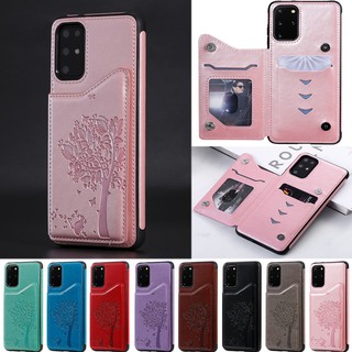 เคสโทรศัพท์มือถือหนัง Pu นิ่ม ฝาพับแม่เหล็ก ลายต้นไม้ แมว หรูหรา พร้อมช่องใส่บัตร สําหรับ Samsung Galaxy Note 20 Ultra Note 10+ Note 20 Note 9 Note 8