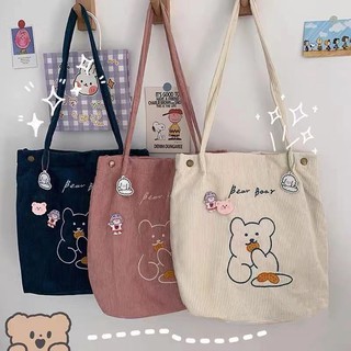 🌟กระเป๋าสะพายหมีน่ารักกระเป๋าสะพายสไตล์ เวอร์ชั่นเกาหลีความจุสูงเรียบง่ายกระเป๋าสะพายข้างผู้หญิงกระเป๋าโท้ท Co