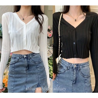 พร้อมส่ง เสื้อเกาหลีเเขนยาวน่ารักๆสีพื้น กระดุมหน้า เสื้อไหมพรมเเขนยาวผ้าเนื้อดีใส่สบายมากจ้า