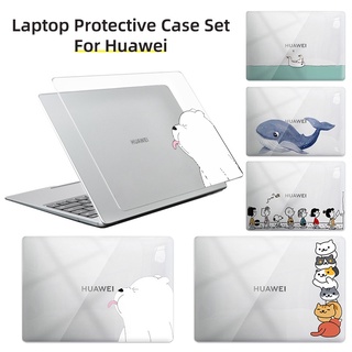 4 In 1 MateBook D14 D15 2022 เคสแป้นพิมพ์ ป้องกันผิว เปลือกแข็ง สําหรับ Huawei MateBook 16s 16 14 15 หมีน่ารัก ป้องกัน เคส พร้อมฟิล์มกันรอยคีย์บอร์ด