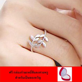 แหวนเงินรูปช่อมะกอก สัญลักษณ์แห่งชัยชนะ แถมฟรีกล่องจิวเวอรี่กำมะหยี่สีแดงสวยหรู