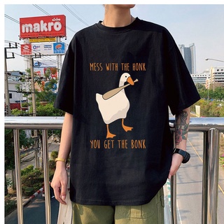 ผ้าฝ้าย 100%เสื้อยืด พิมพ์ลายเกม Untitled Goose Mess with The Honk You Get The Bonk Big Goose สําหรับผู้ชายS-3XL