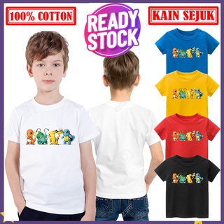 เสื้อเชิ้ต ผ้าฝ้าย 100% พิมพ์ลาย POKEMON สําหรับเด็ก