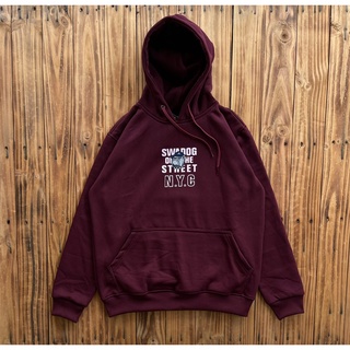 เสื้อแจ็กเก็ตกันหนาว มีฮู้ด ลาย NEW YORK CITY NYC SWADOG RED MAROON UNISEX แท้