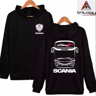 เสื้อกันหนาว มีฮู้ด ผ้าฝ้าย ลาย ZIPPER Bus SCANIA JETBUS 2 พลัสไซซ์ ของขวัญคริสต์มาส สําหรับผู้ชาย