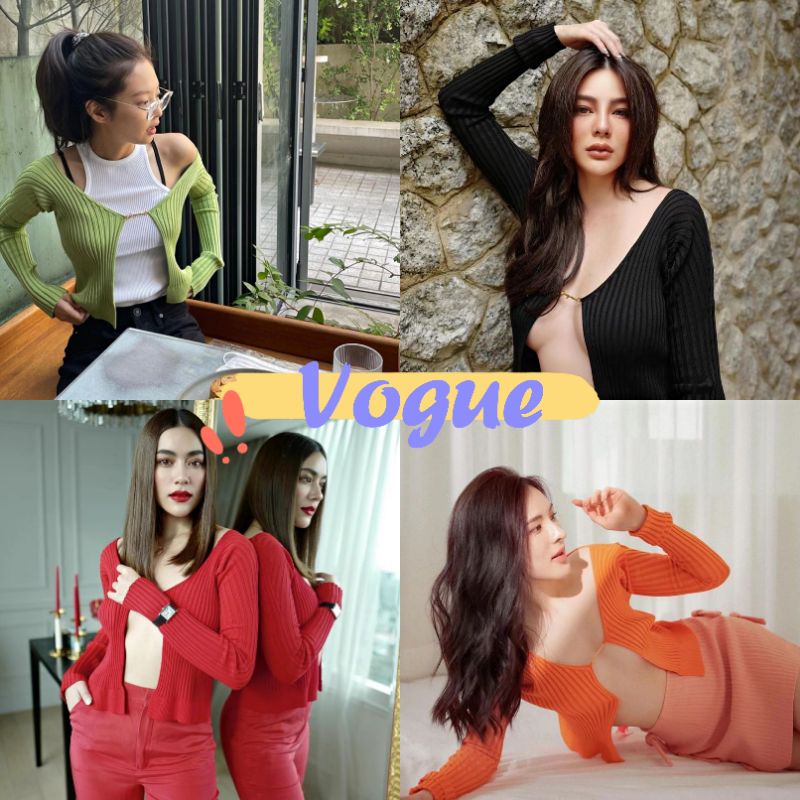 Vogue​🌟​พร้อมส่ง​🌟​เสื้อไหมพรม เว้าหน้าอกสุดเซ็กซี่ ผ้าร่องผ้านิ่ม ของมันต้องมี (DX-JS)​-N
