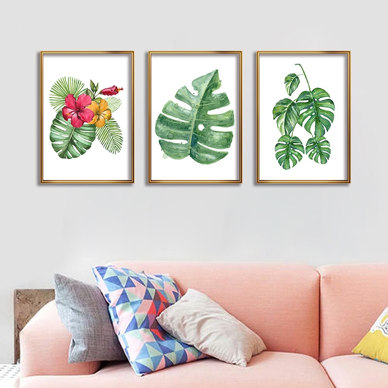 【Hot Style】ภาพวาดใบมอนสเตอร่า พืชสีเขียว หลายสไตล์ สําหรับตกแต่งบ้าน ห้องนั่งเล่น ขายส่ง