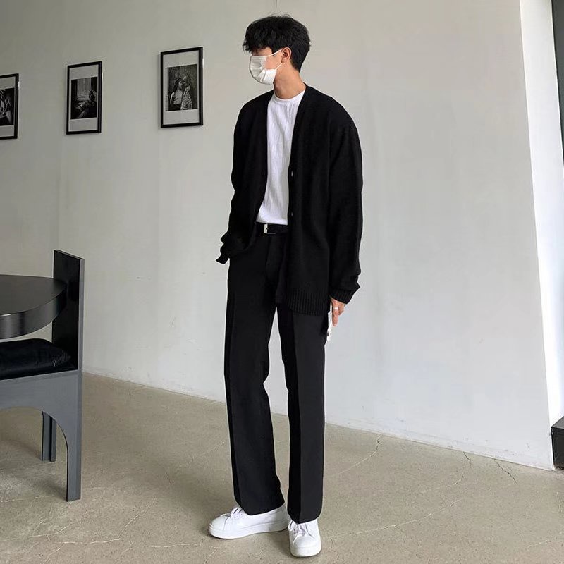 【KT】กางเกงขายาวลําลอง ขากว้าง ทรงหลวม สีดํา แฟชั่นฤดูใบไม้ผลิ และฤดูร้อน สําหรับผู้ชาย