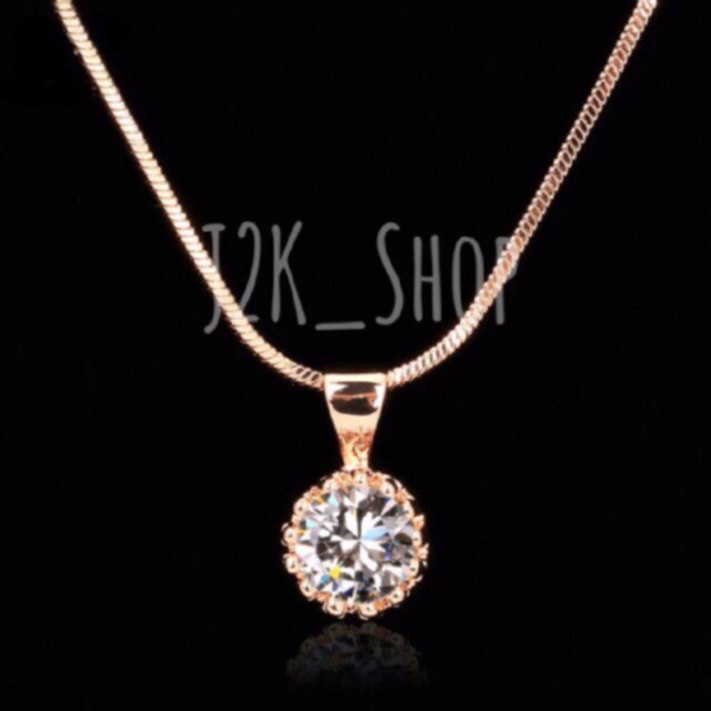 [ฟรีกล่องสร้อย] NK003#สร้อยคอพร้อมจี้กลม ประดับด้วยเพชร CZ