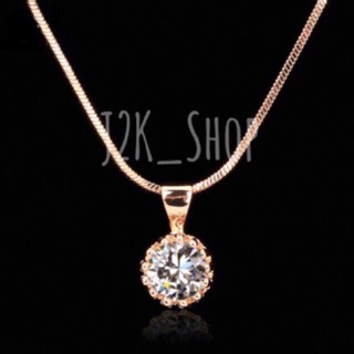 [ฟรีกล่องสร้อย] NK003#สร้อยคอพร้อมจี้กลม ประดับด้วยเพชร CZ