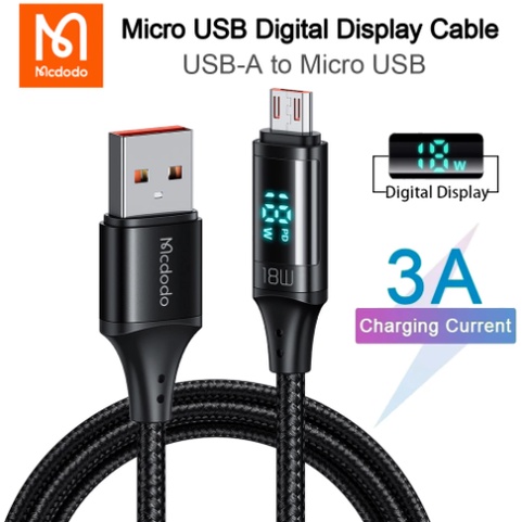 Mcdodo สายชาร์จDigital HD Micro USB มาพร้อมหน้าจอดิจิตอลHD บอกสถานะการชาร์จเป็นค่ากระแสไฟวัตต์ (Watt)3