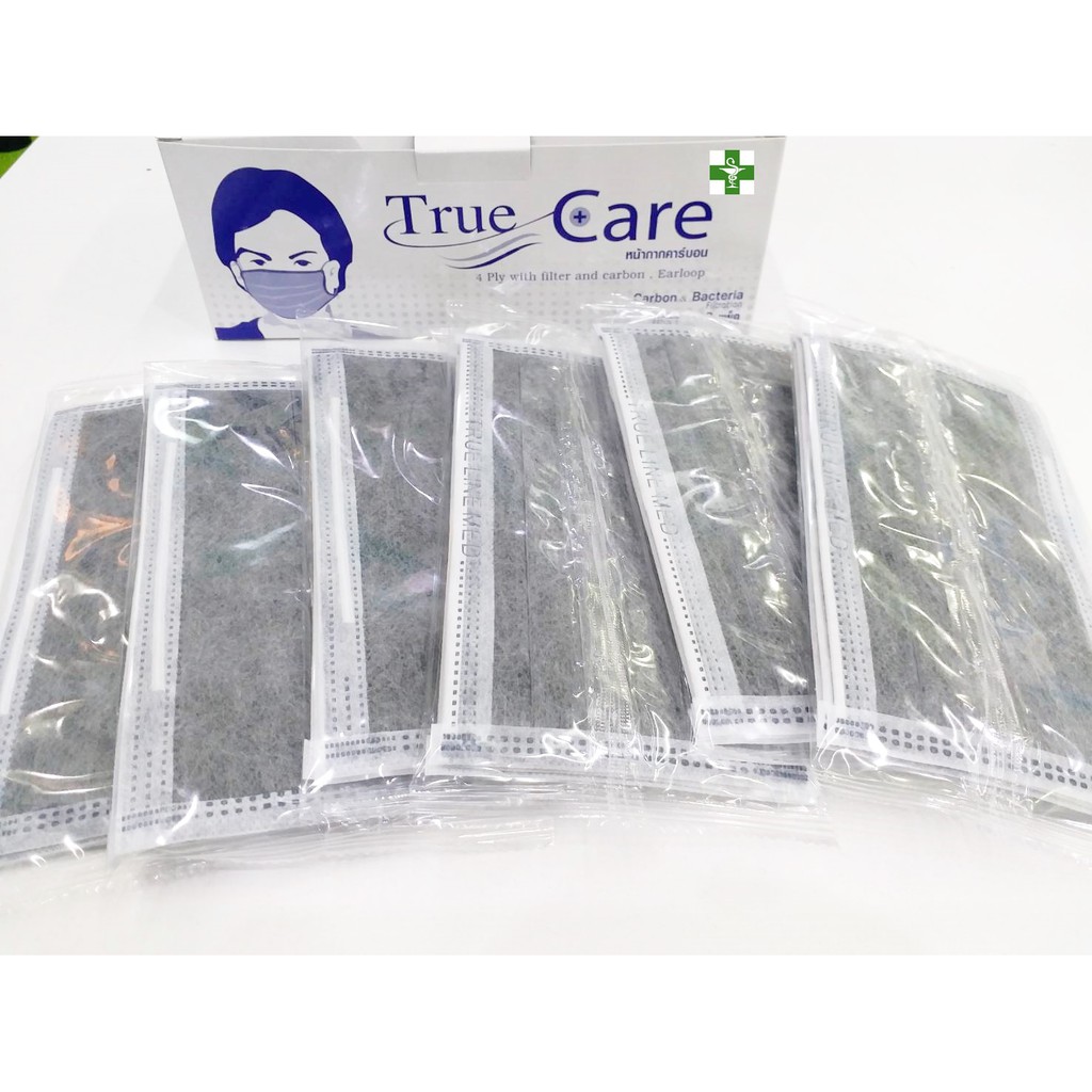หน้ากากป้องกันPm2.5 หน้ากากคาร์บอนปิดจมูก 4 ชั้นTrue care ขายยกกล่อง