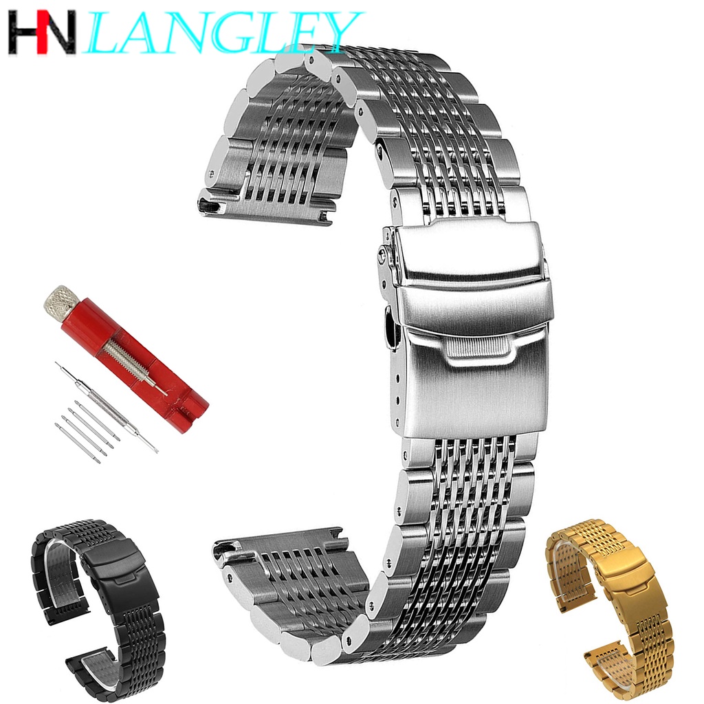 Solid Mesh Stainless Steel Watch Band Bracelets 18mm/20mm/22mm/24mm ...