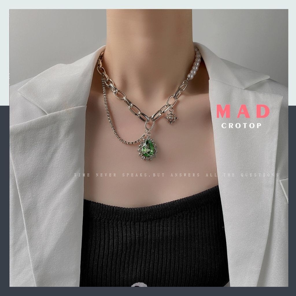 MADCROTOP DC103 สร้อยคอจี้ทับทิมสีเขียวขุ่นสําหรับผู้หญิง