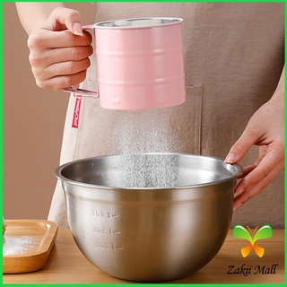 Zakii Mall แก้วร่อนแป้ง ร่อนผงโกโก้ น้ำหนักเบา มี 3 สีให้เลือก ขนาดกระทัดรัด Stainless steel flour sieve