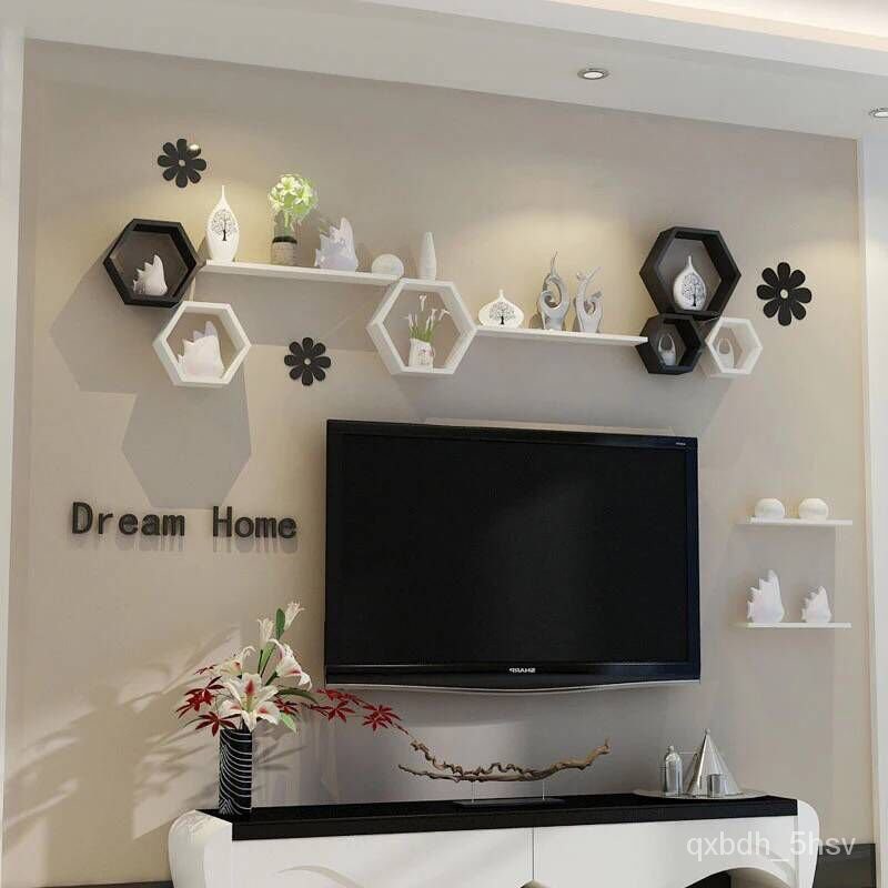 Wall Shelf Wall-Mounted Living Room Television Background Wall Bedroom Wall  Hanging Punch-Free Wall Decorative Creative | Shopee Thailand