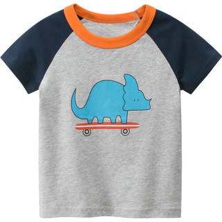 เสื้อยืดแขนสั้น ผ้าฝ้าย พิมพ์ลายไดโนเสาร์ Triceratops สําหรับเด็กผู้ชาย