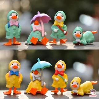 เป็ดน้อยในฤดูฝน [ เซต 4 ชิ้น ] ตุ๊กตาจิ๋ว โมเดลจิ๋ว แต่งสวน