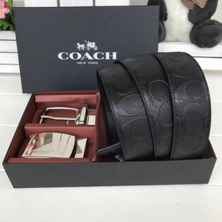 Outlet ส่วนลด🌈 Coach F55157 เข็มขัดหนังผู้ชายธุรกิจสองด้านเต็มแพคเกจ