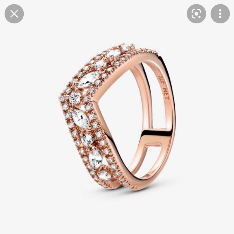 แหวน Pandora Sparkling Marquise Double Wishbone เพชร CZ ชุบ Rose Pink Gold Size 48