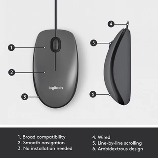 Logitech M100R Wired USB Mouse (เมาส์มีสายราคาประหยัดและทนทาน เชื่อมต่อ USB พร้อมใช้งานได้ทันที)