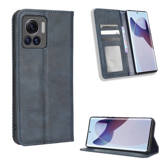 เคสโทรศัพท์หนัง PU ฝาพับแม่เหล็ก พร้อมช่องใส่บัตร สไตล์วินเทจ สําหรับ Motorola Moto X30 Pro 5G