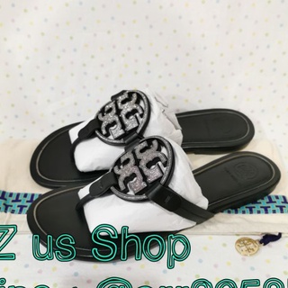 TORY BURCH MILLER CRYSTAL-LOGO SANDAL /black us7/8 .
