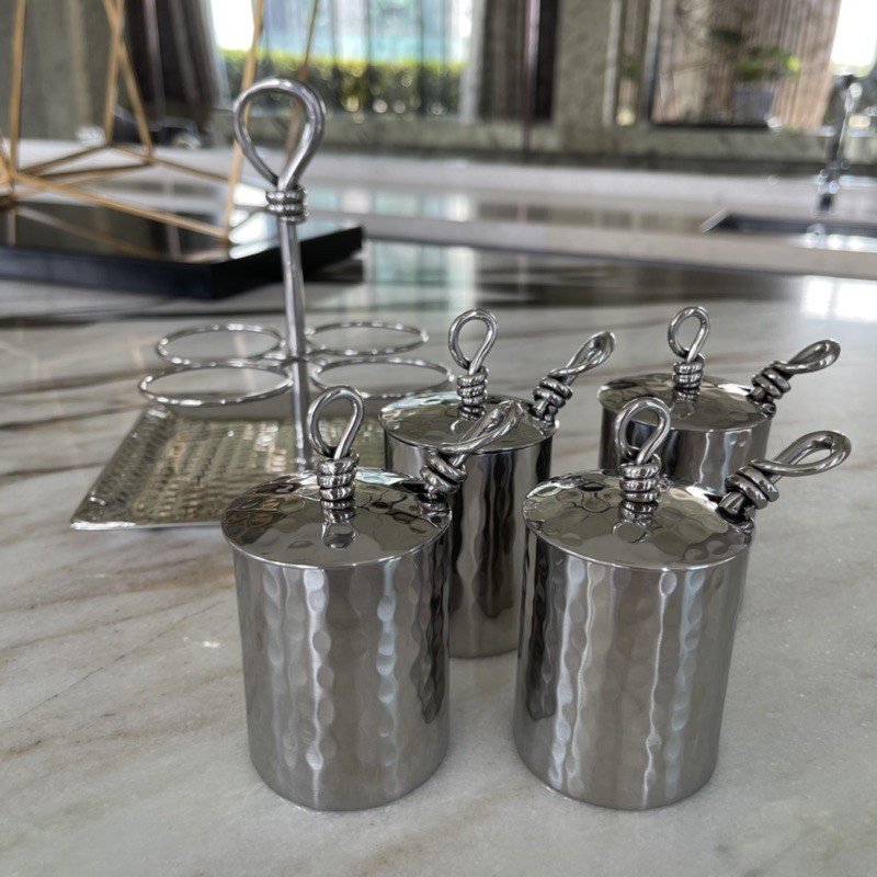 ชุดเครื่องปรุง พริกป่น พริกน้ำปลา พริกน้ำส้ม สแตนเลส 4 ลูก (ลายเชือก)(ทรงจตุรัส) - รูปที่ 2