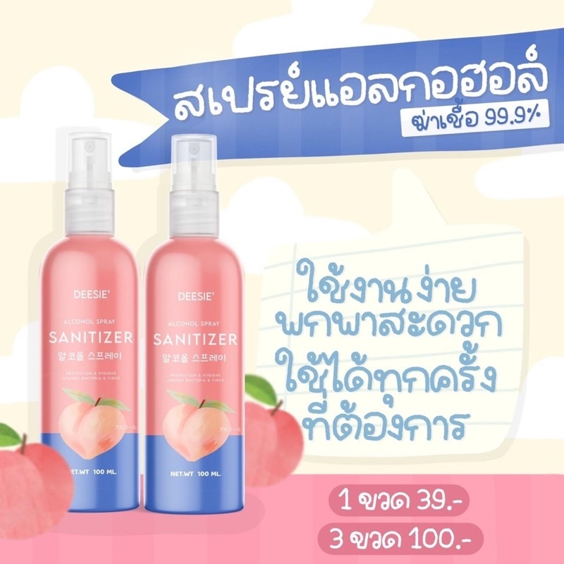 สเปรย์ล้างมือ Deesie กลิ่นหอมอ่อนโยนต่อผิว แอลกอฮอล์ 99.9%