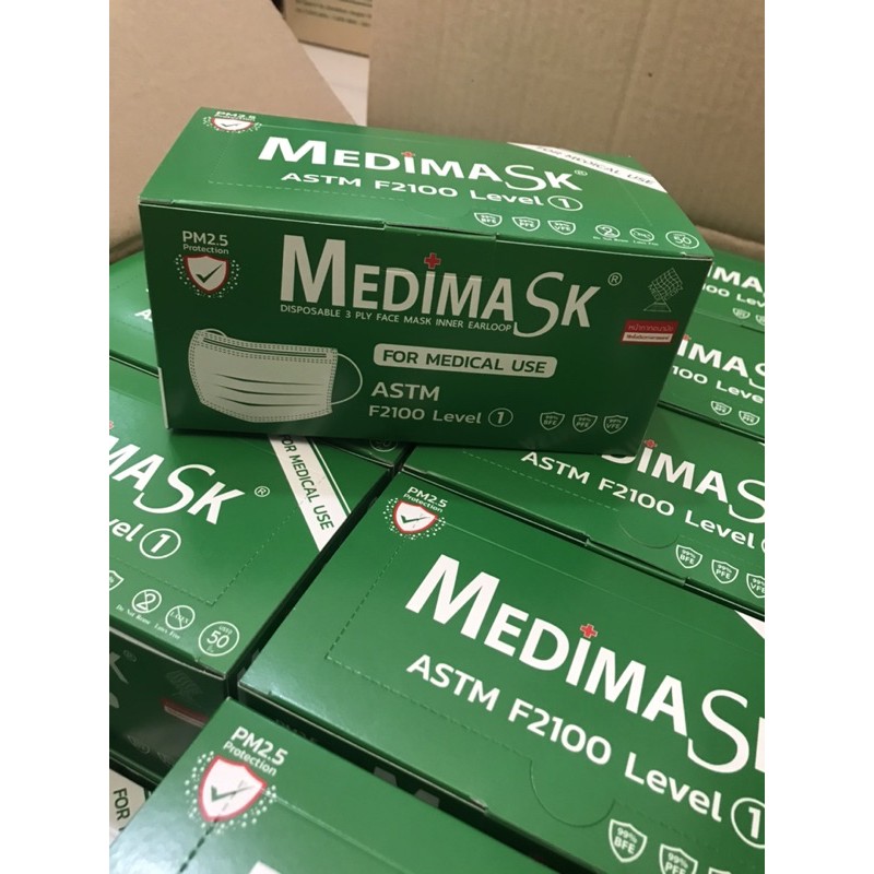 รุ่นใหม่!! medimask astm lv.1 สีเขียว. เมดิแมส ยกลัง