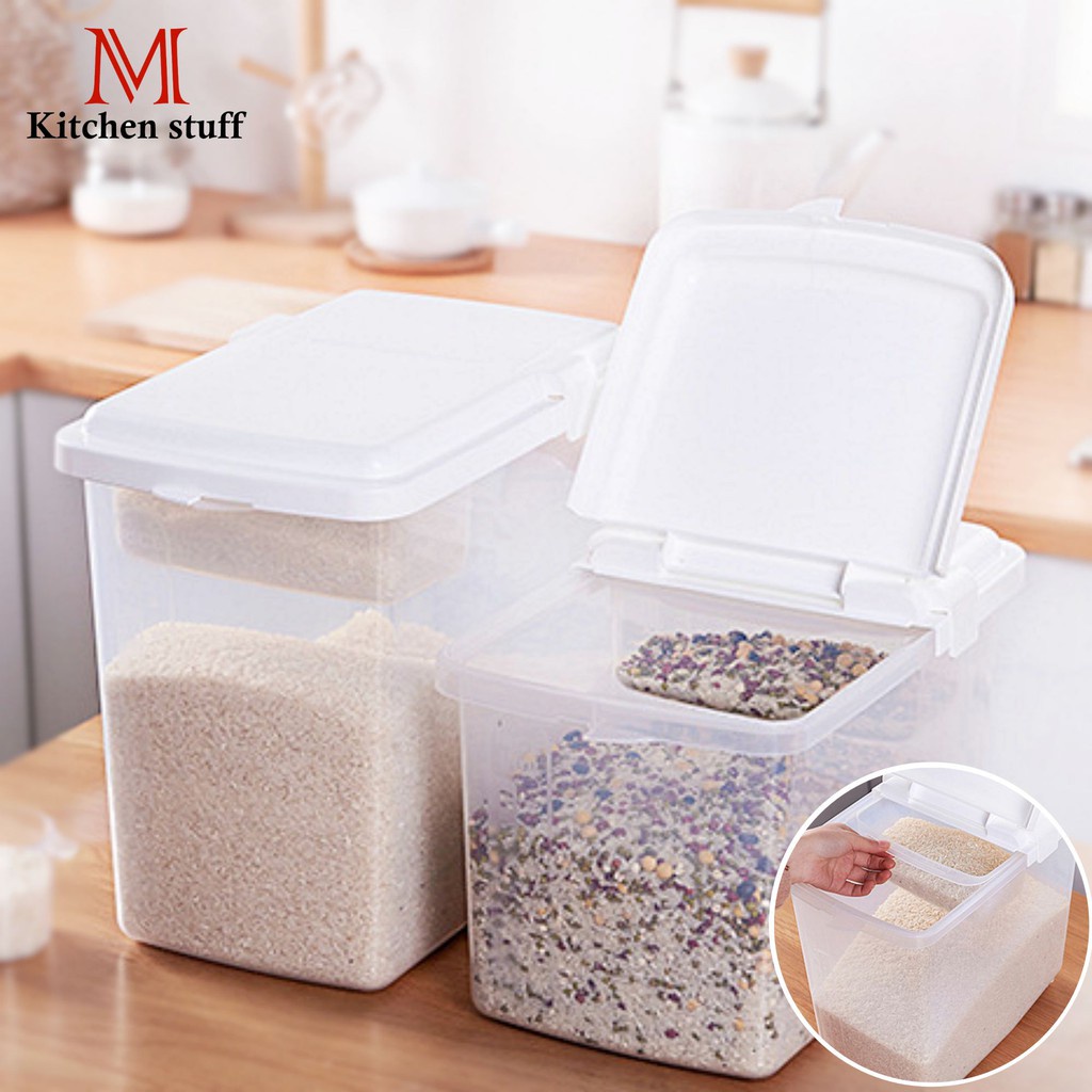 M KITCHEN กล่องเก็บข้าวสาร ถังข้าวสาร มีล้อเลื่อนและถ้วยตวง ( Keyway ) กล่องข้าว กล่องข้าวสาร  กล่อง