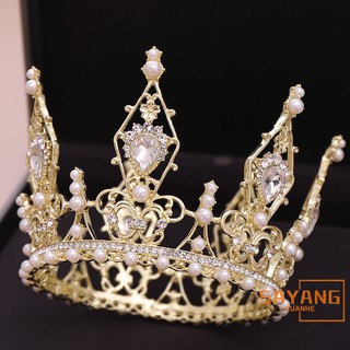 X-H เต็มรอบ Tiara และมงกุฎชุบเงินคริสตัลและจำลองเพิร์ลรอบผม Tiara f