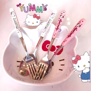 [KITT142 ลดสูงสุด80]ช้อนส้อม​ ลายคิตตี้​ Hellokitty​ ขนาดมาตรฐาน​