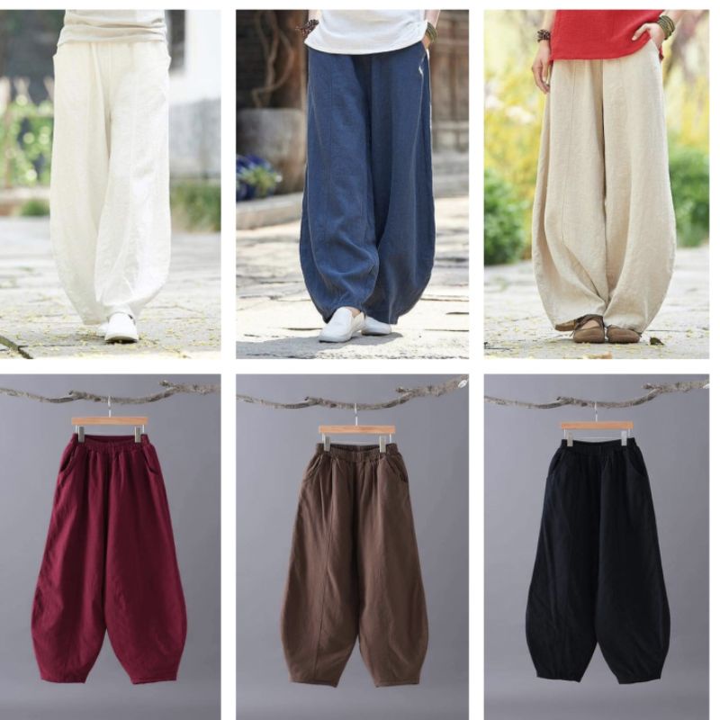 กางเกงผ้าฝ้ายแท้ทรงจินนี่ทรงสวย ความยาว 36-42 ผ้าฝ้ายซักนุ่มจากเชียงใหม่ 🌟🌟พร้อมส่ง🌟🌟