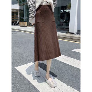 8965#มาใหม่จ้า กระโปรงงานฟรีไซส์เนื้อผ้าถักไหมพรมมี4สีครับเอว (Waist)26-38 ยาว(Length)72cm