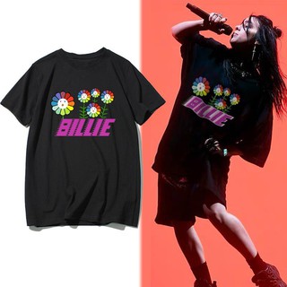 Tshirtคอลูกเรือcrew neck♛2019 ฤดูร้อนใหม่ bili เดียวกันเสื้อยืด billie eilish rapper รอบหลวมแขนสั้นเสื้อผ้า-4XL