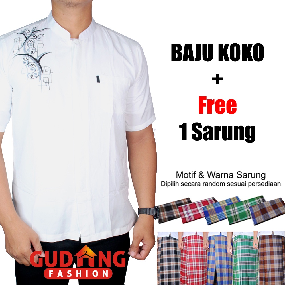 KEMEJA เสื้อเชิ้ตแขนสั้นคอปกเซี่ยงไฮ้ลําลองสําหรับบุรุษสําหรับ Eid + ฟรีผ้าซิ่น