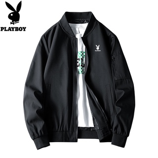 Playboy Fall Mens Jacket Casual Solid Color Baseball Collar Jacket